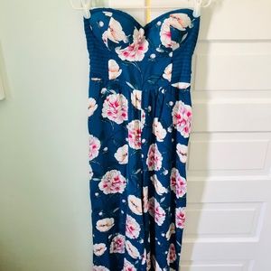 Boho Peony Print Strapless Jumpsuit